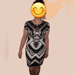 NWT Express Aztech Print Sequin Dress